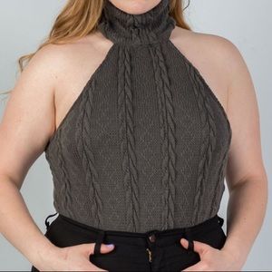Knitted turtleneck sleeveless bodysuit